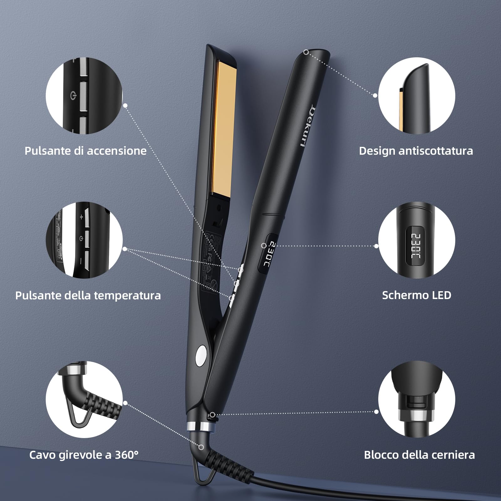 Dekuri piastra capelli, piastra larga 42 mm, piastra per capelli in ceramica a base d'acqua senza attrito per capelli lisci e setosi, piastre capelli professionale per donne (Carbone)