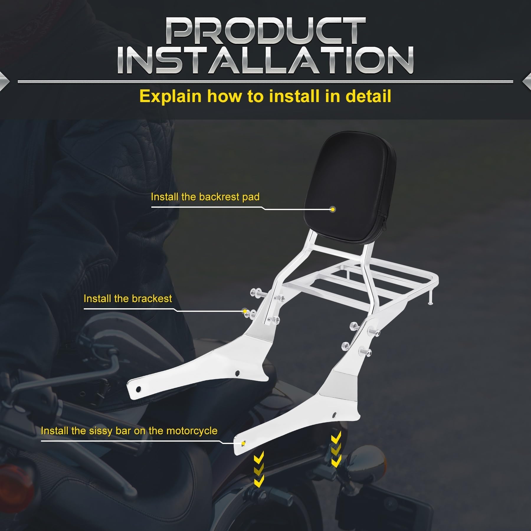 podkładka na oparcie Bagażnik motocyklowy Sissy Bar z oparciem tylnym, pasujący do Suzuki Intruder/Volusia C800 C800C VL400 VL800 2001-2011 Motocyklowe podpórki pod plecy