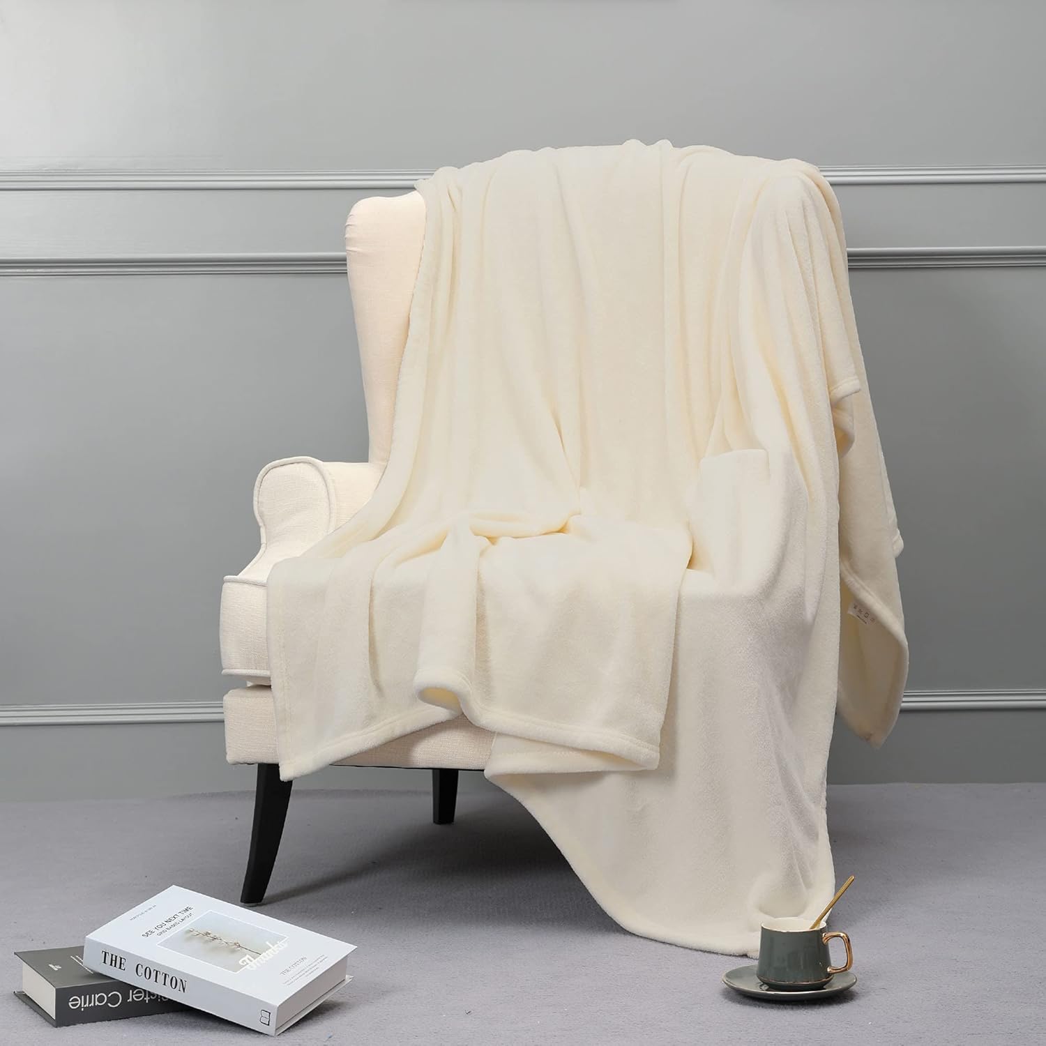 NANPIPER Fleece Blankets, Super Soft Flannel Queen Size Blanket for Bed, Luxury Cozy Microfiber Plush Fuzzy Blanket,Ivory White - Image 9