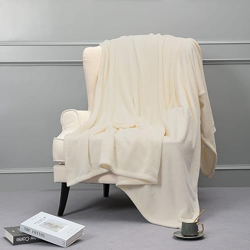 Miniatura 9 de NANPIPER manta de vellón, manta supersuave de franela, de tamaño king, manta cómoda, mullida y lujosa de felpa de microfibra para cama, blanco marfil