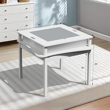 JOYMOR 2-in-1 Kids Activity & Building Block Table with Storage, Detachable Kids Play Table for Ages 3-8, White