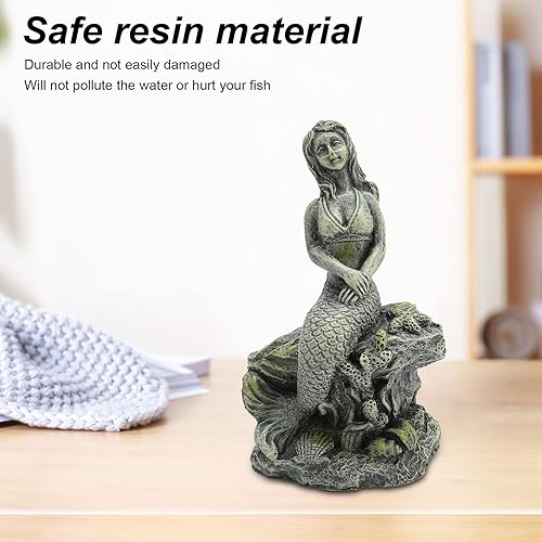Miniatura 4 de Estatua de sirena de acuario, hermosa decoración de resina segura para pecera, decoración de resina para decoraciones, escultura de sirena de