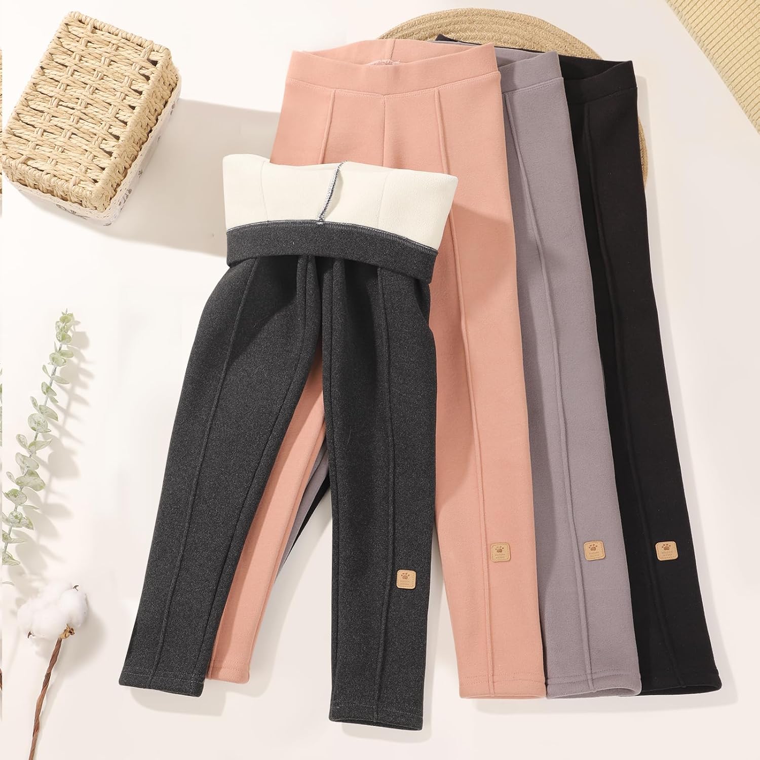 4 Pack Girls Fleece Lined Leggings Kids Winter Warm Pants Girls Thick Basic Solid Full Length Pants - Image 5