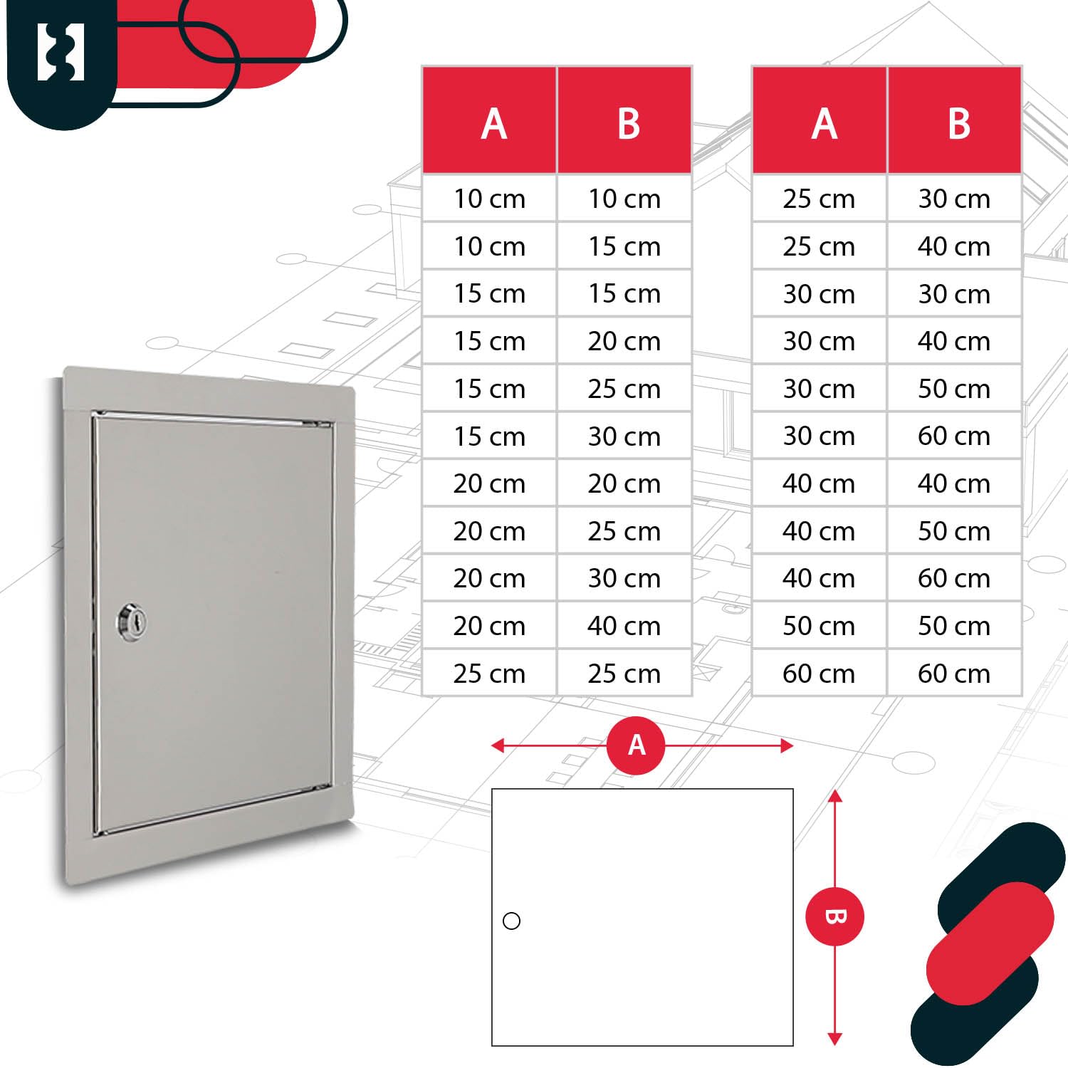 KOTARBAU® Sportello ispezione 60 x 60 cm con chiave In acciaio inox Sportello di manutenzione sportelli cartongesso