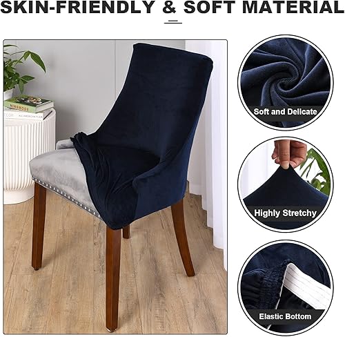 Miniatura 2 de TOPCHANCES Paquete de 2 fundas de terciopelo para silla lateral con respaldo de ala, fundas elásticas para silla de banquete, protector para silla