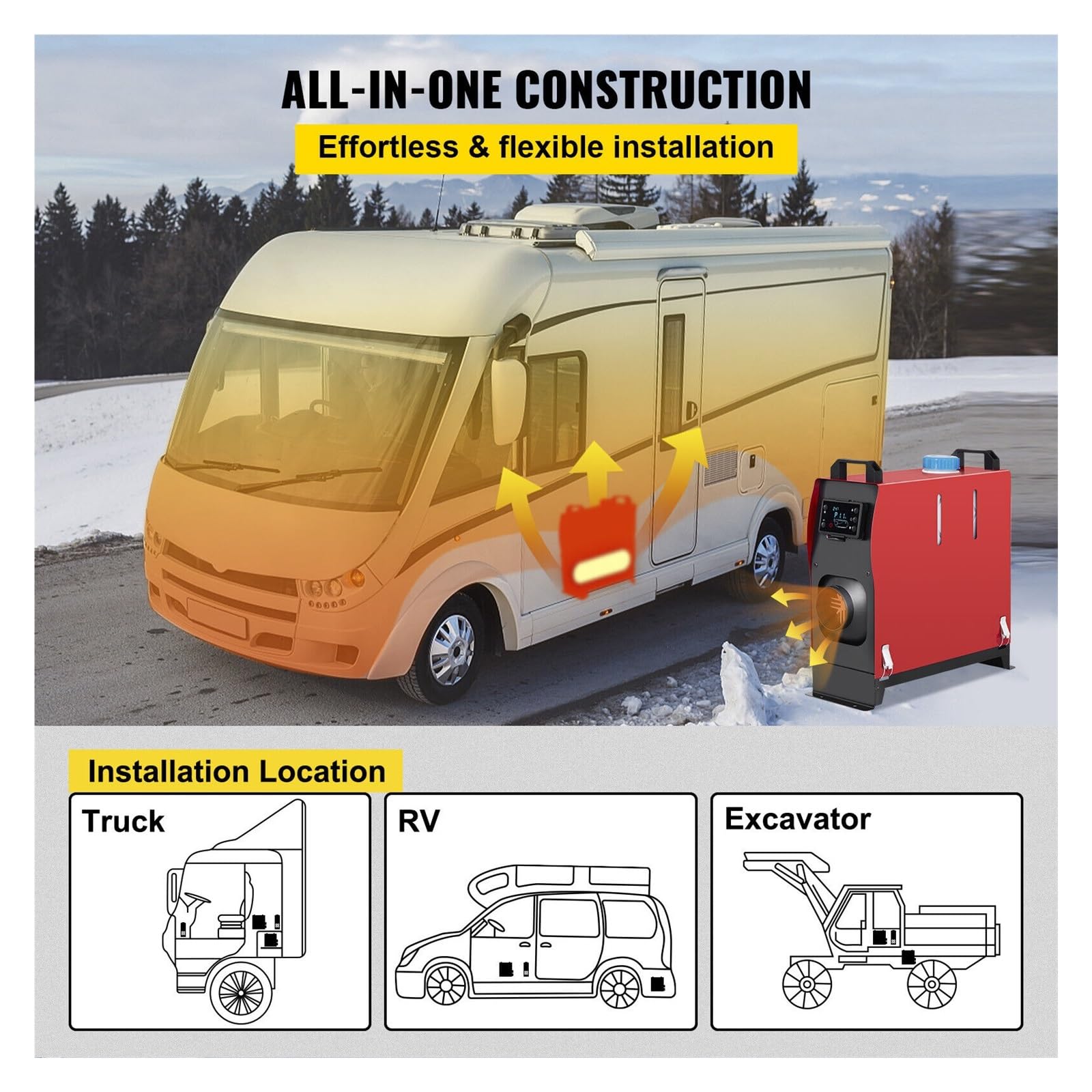 8kw Nagrzewnica powietrza na olej napędowy Ogrzewanie All In One 12V Diesel Ogrzewanie postojowe do przyczepy autobusowej RV(Rood)