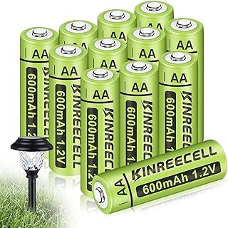 Rechargeable AA Batteries, Ni-MH Double A 600mAh Solar Batteries High Capacity 1.2V Pre-Charged for Outdoor Solar Lights(12pack)