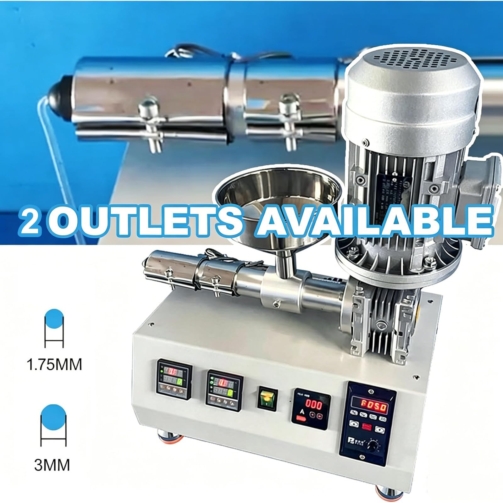 Maszyna Do Produkcji Materiałów Eksploatacyjnych O Mocy 1000W (500–1000g/h), Wytłaczarka 3D Do Granulatu, Sterowanie PID (0–350°C), Do Materiałów Eksploatacyjnych O Grubości 1,75mm/3mm