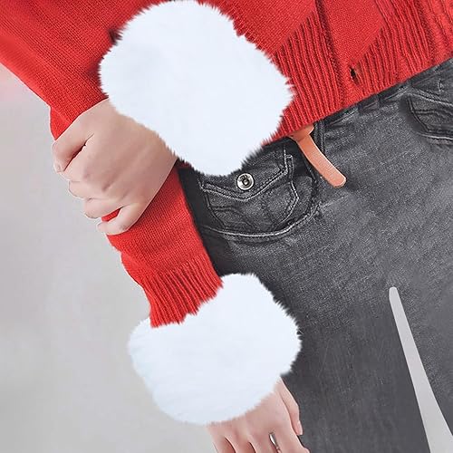 Miniatura 5 de Homisy Puños de piel sintética para mujer, muñequeras de piel de conejo, calentadores de brazos de invierno, pulseras mullidas, accesorios cálidos y