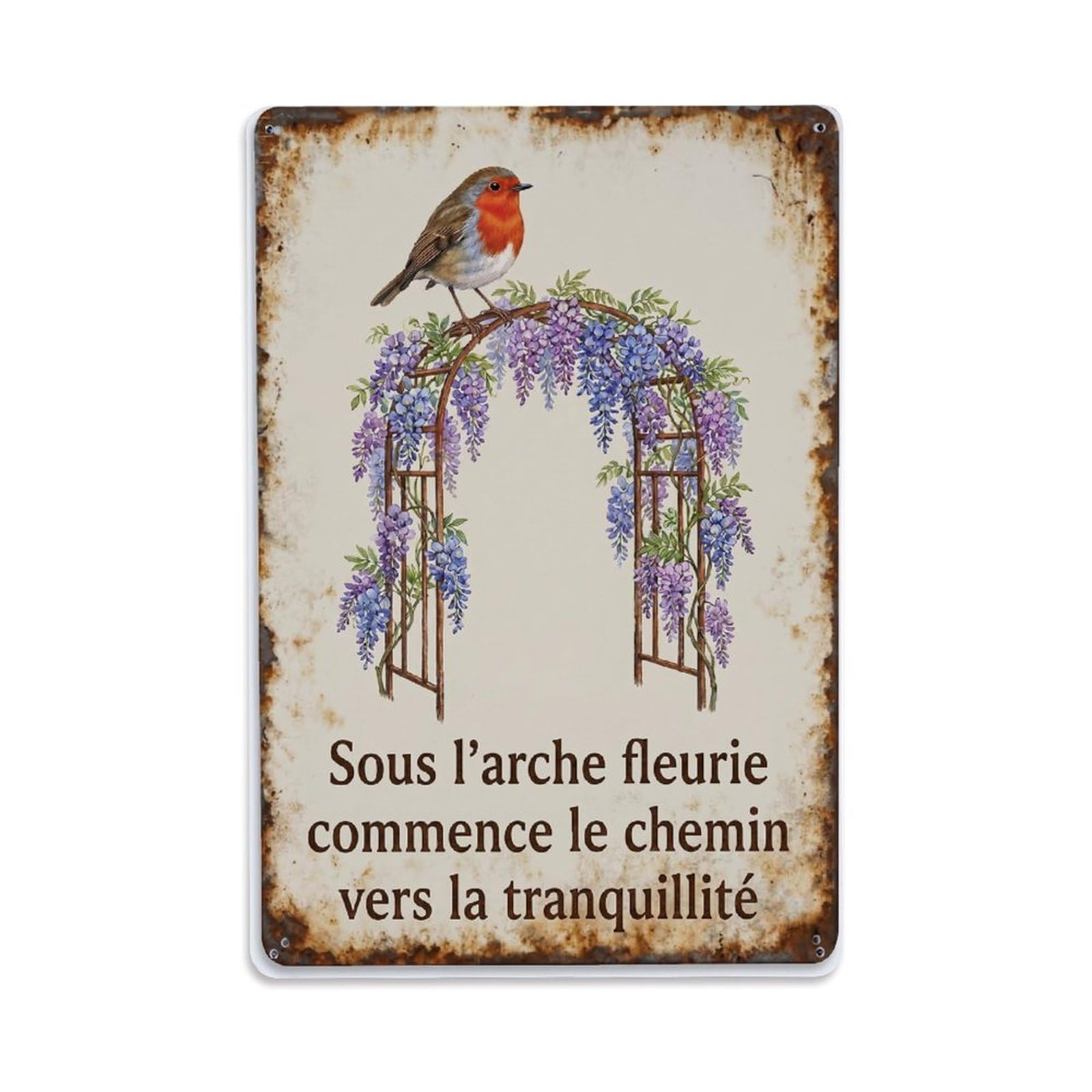 Fqnyr Style Robin Bird Garden Quote Arch Metal Tin Sign Plaque Wall Decor For Cafe, Club Bar, Office, Home Garden Metal Poster 8X12inch
