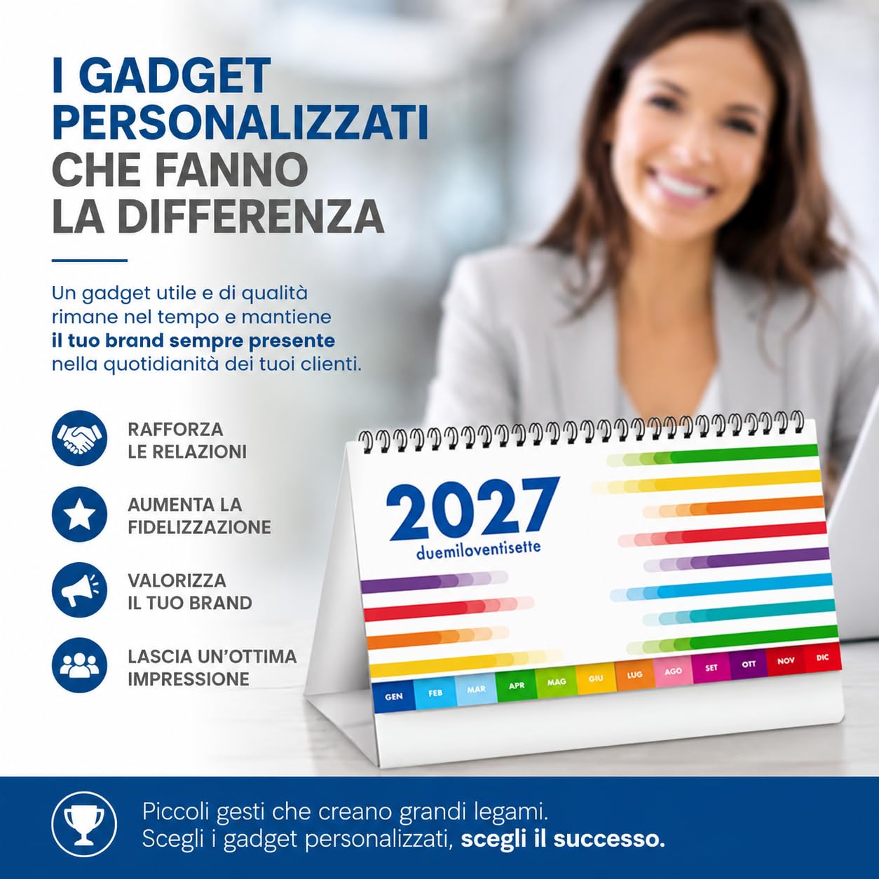 Calendari Personalizzati 2027 da Tavolo Classici Stock da 100 Pezzi Spiralati Illustrati per Gadget Pubblicitari di Fine Anno e come Omaggio per i Clienti o Regali Aziendali PA744