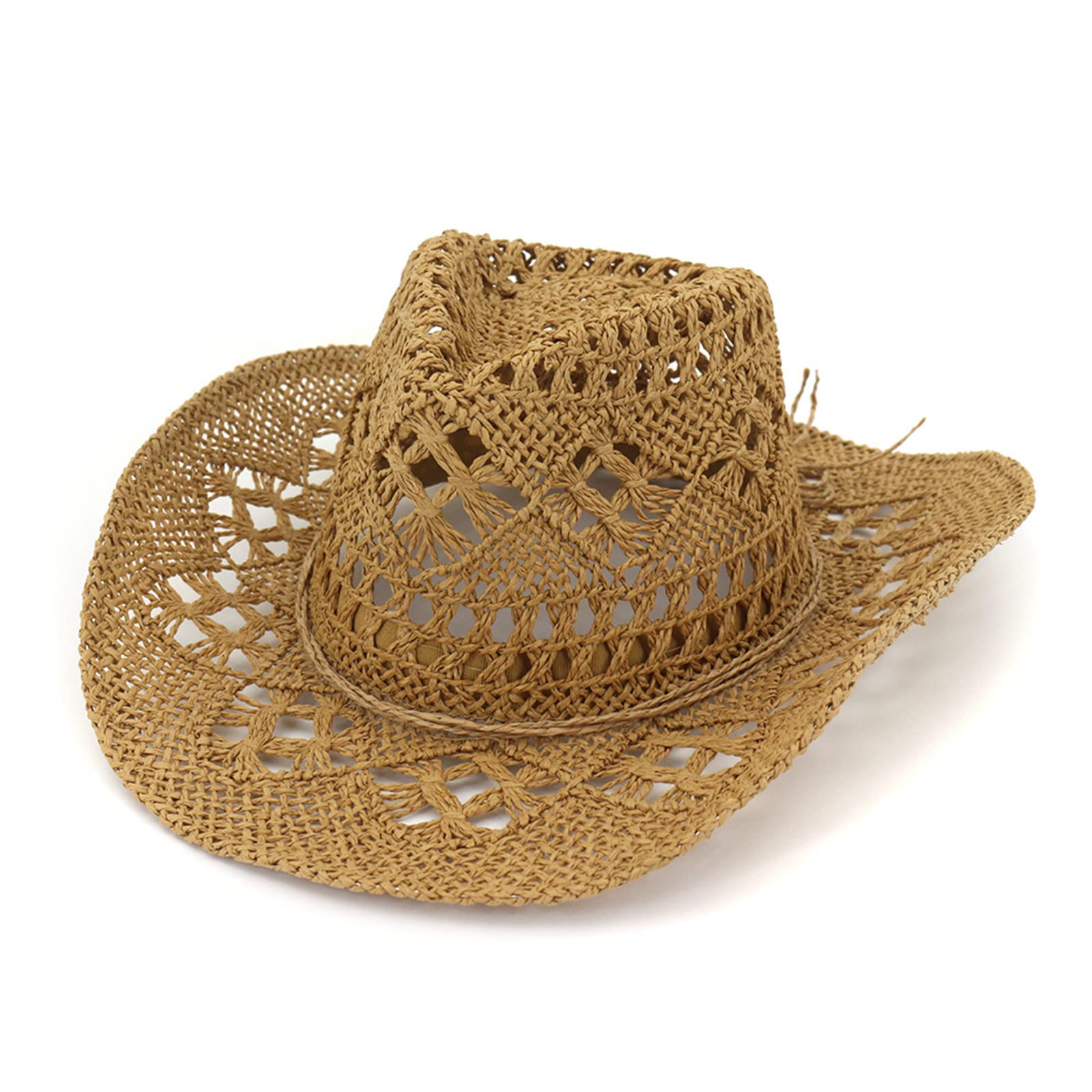 Chapeau de cowboy en paille, chapeau de cowboy pour femme, style occidental avec large bord, casquette de plage de voyage pour le soleil pour femme, style occidental