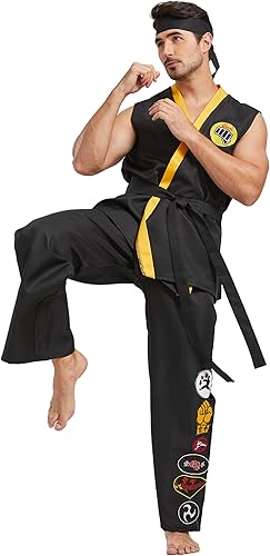 Miniatura 3 de Disfraz de karate para hombre, de lujo, talla grande, conjunto de uniforme de karate Gi de Halloween, con diadema de cinturón negro, unisex, para
