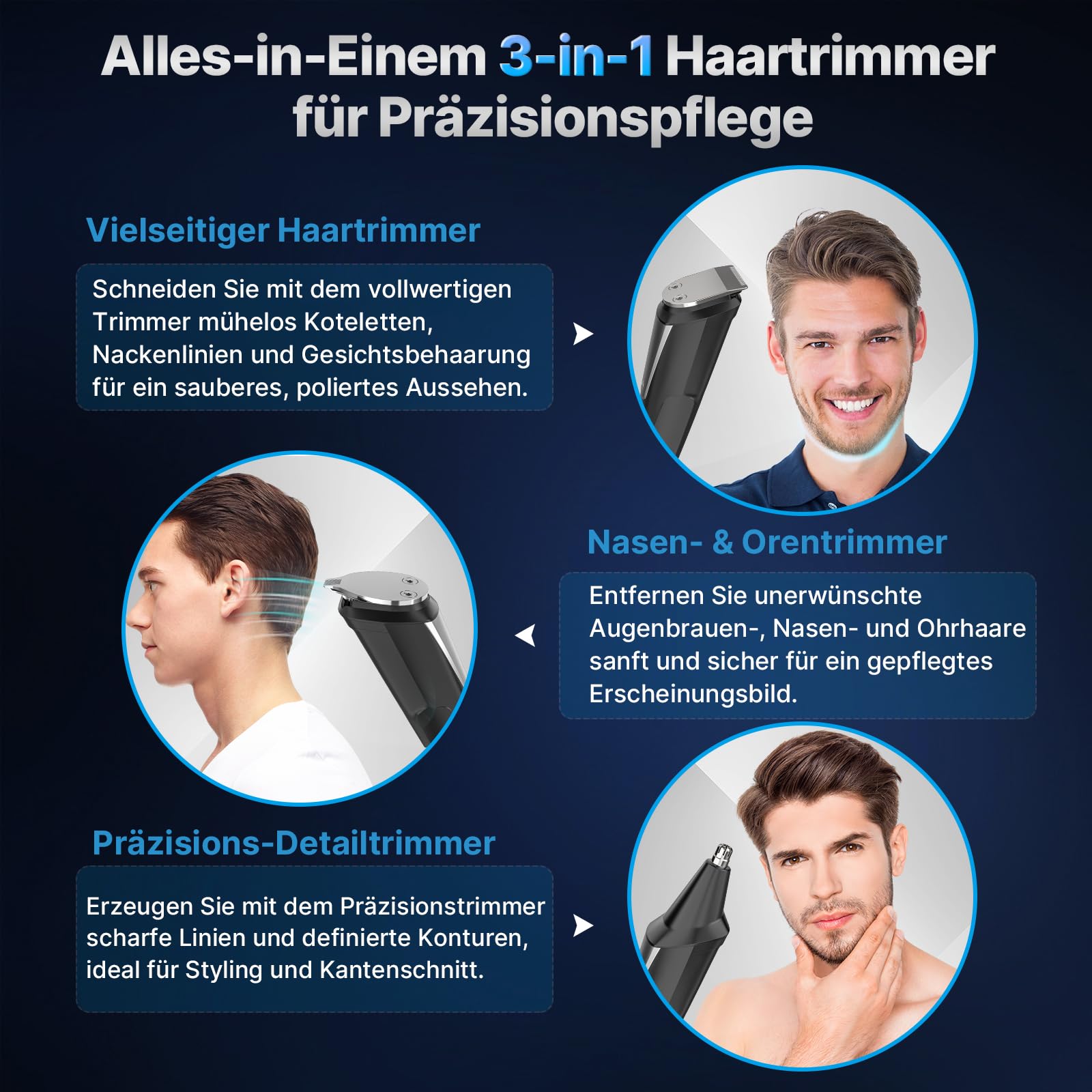 Valano Tondeuse Cheveux Hommes et Tondeuse Barbe Homme, 3 en 1 Rasoir Electriques Hommes Set, Tondeuse Cheveux Sans Fil avec 9 Sabots (1-16mm), Multi-function Men's Groomer Cadeau Homme (Noir)