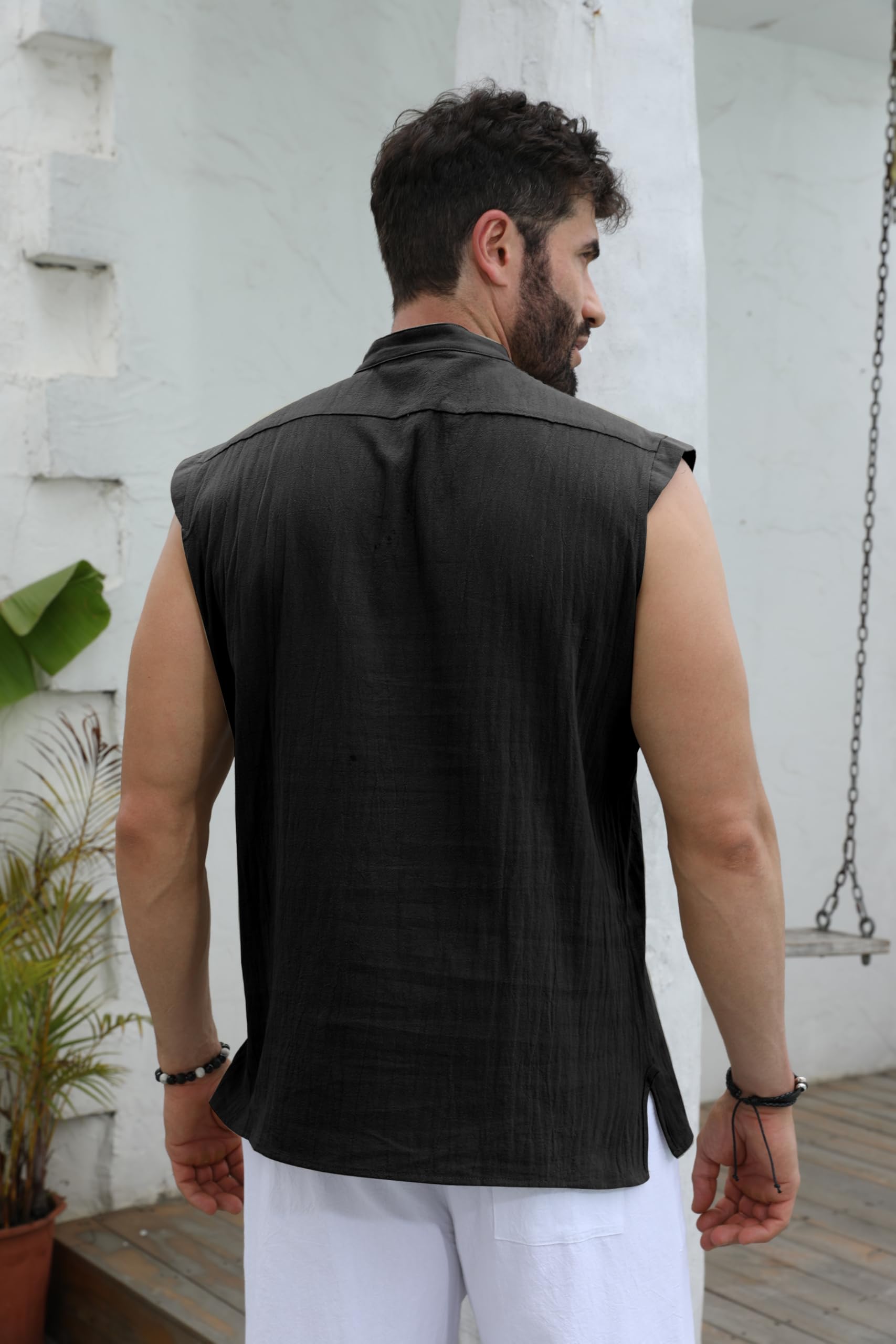 YAOBAOLE Camicia in Lino Uomo San Maniche Deguisement Medieval Vintage Lacci Tunica Viking Costume Pirata
