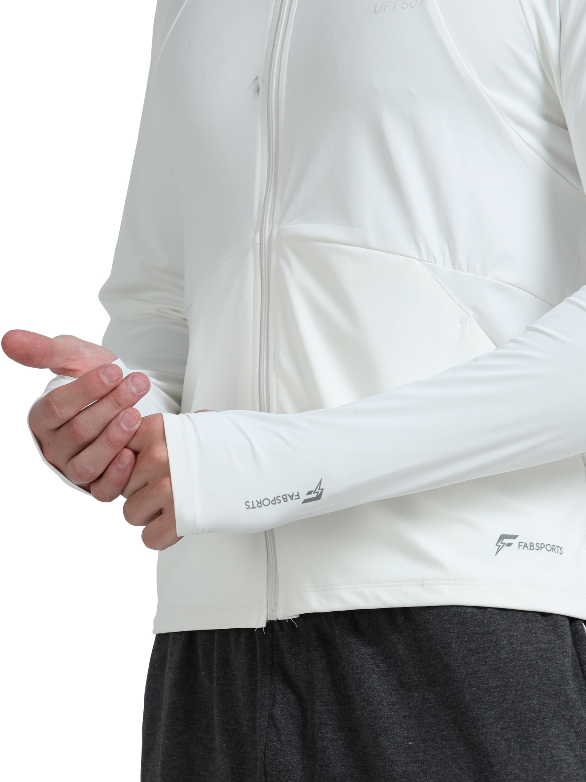 FABSPORTS Men's Nylon Standard Length UV Protection Sun Screen Jacket, Sun Protection Clothing, Lightweight with UPF 50+ for Outdoors, White, Medium - Image 8 thumbnail