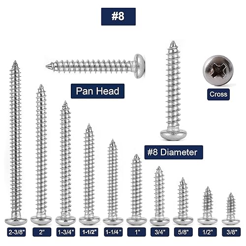 Miniatura 3 de Tornillo de madera #8 x 34 pulgadas, 100 piezas 18-8 (304) de acero inoxidable con cabeza de bandeja de yeso autorroscantes rápidos por SG TZH