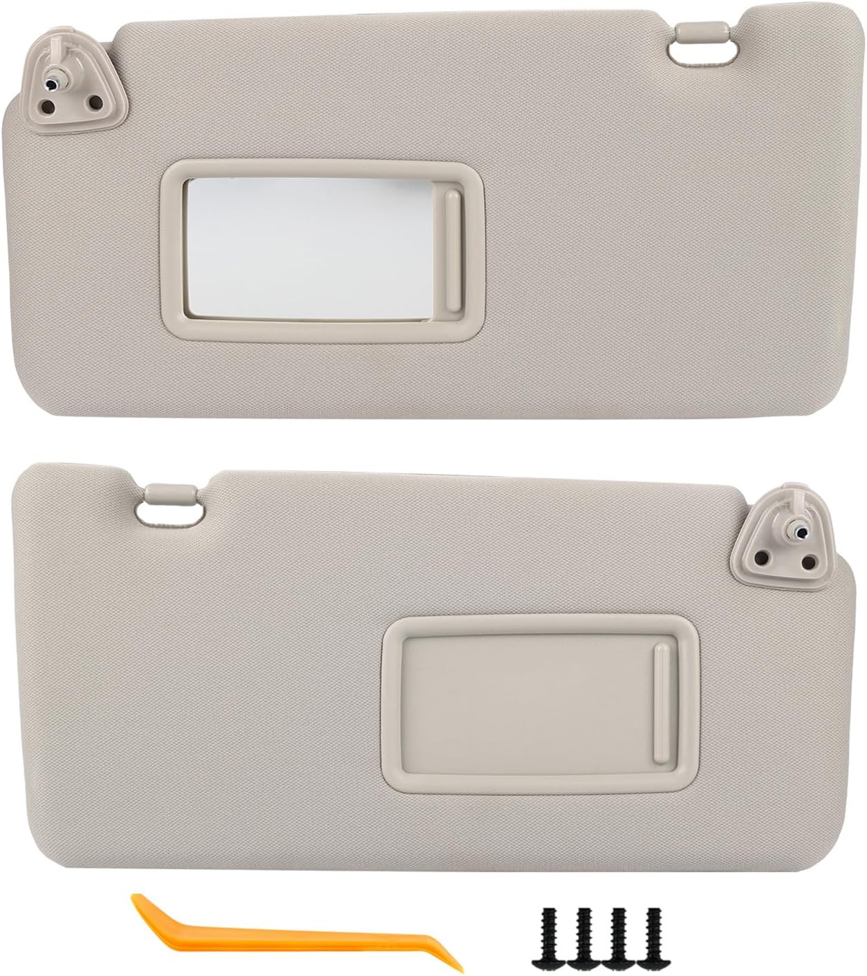 2 Pieces Sun Visor Replacement for Nissan Versa 2007-2012, for Nissan Tiida 2005-2012, Driver & Passenger Side Sunvisor Replacement Kit with Vanity Mirror and Screws, Gray Color Cloth Fabric