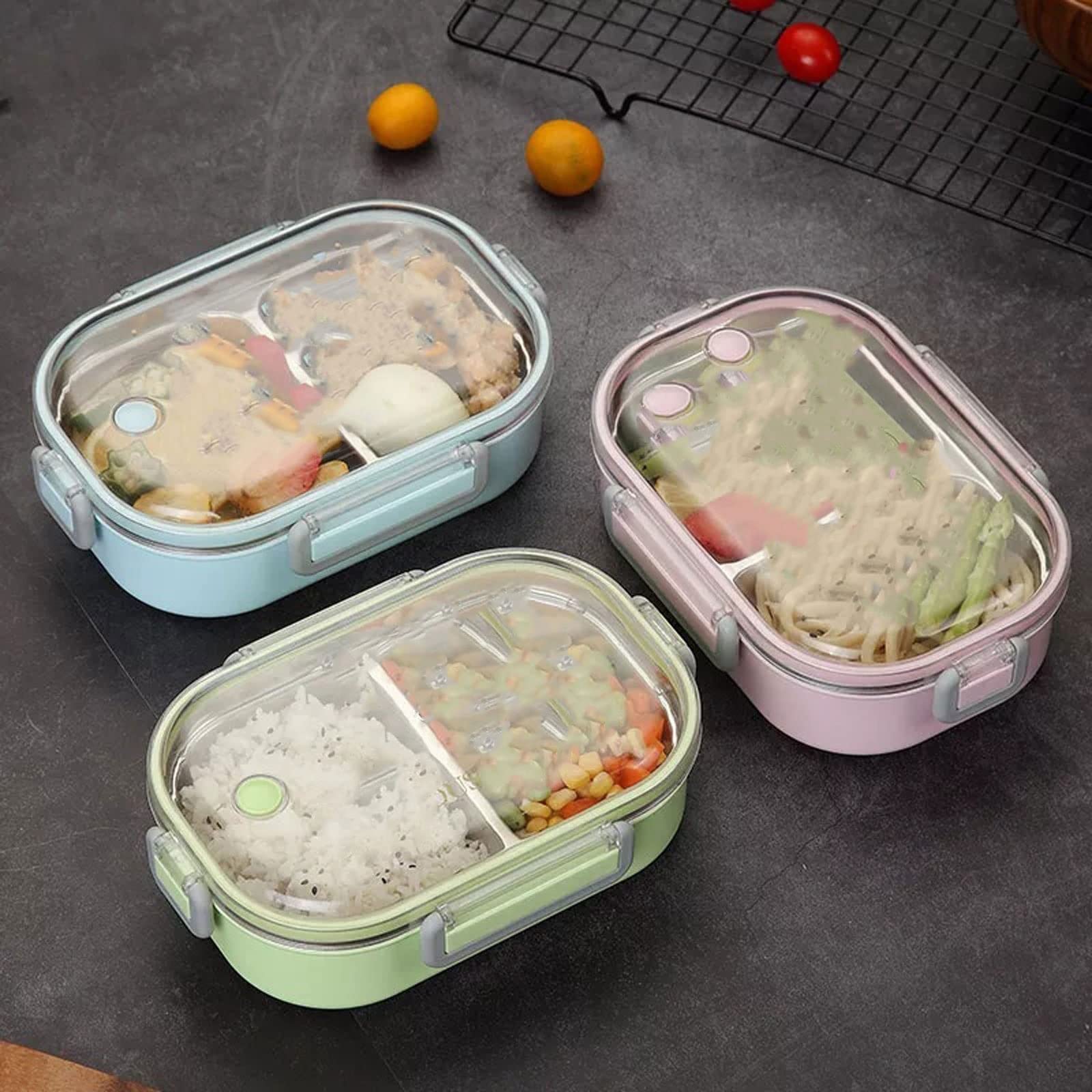 Brotdose, Mikrowellengeeignete Lunchbox mit Fächern, tragbare Aufbewahrungsbox for Speisen aus Edelstahl(Pink)