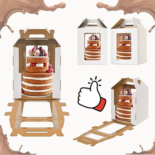 Miniatura 4 de XININSUN Cajas para pasteles altas de 10 pulgadas con ventanas, 10x10x12 Transportador de pasteles alto, Caja para pasteles escalonados, Caja para