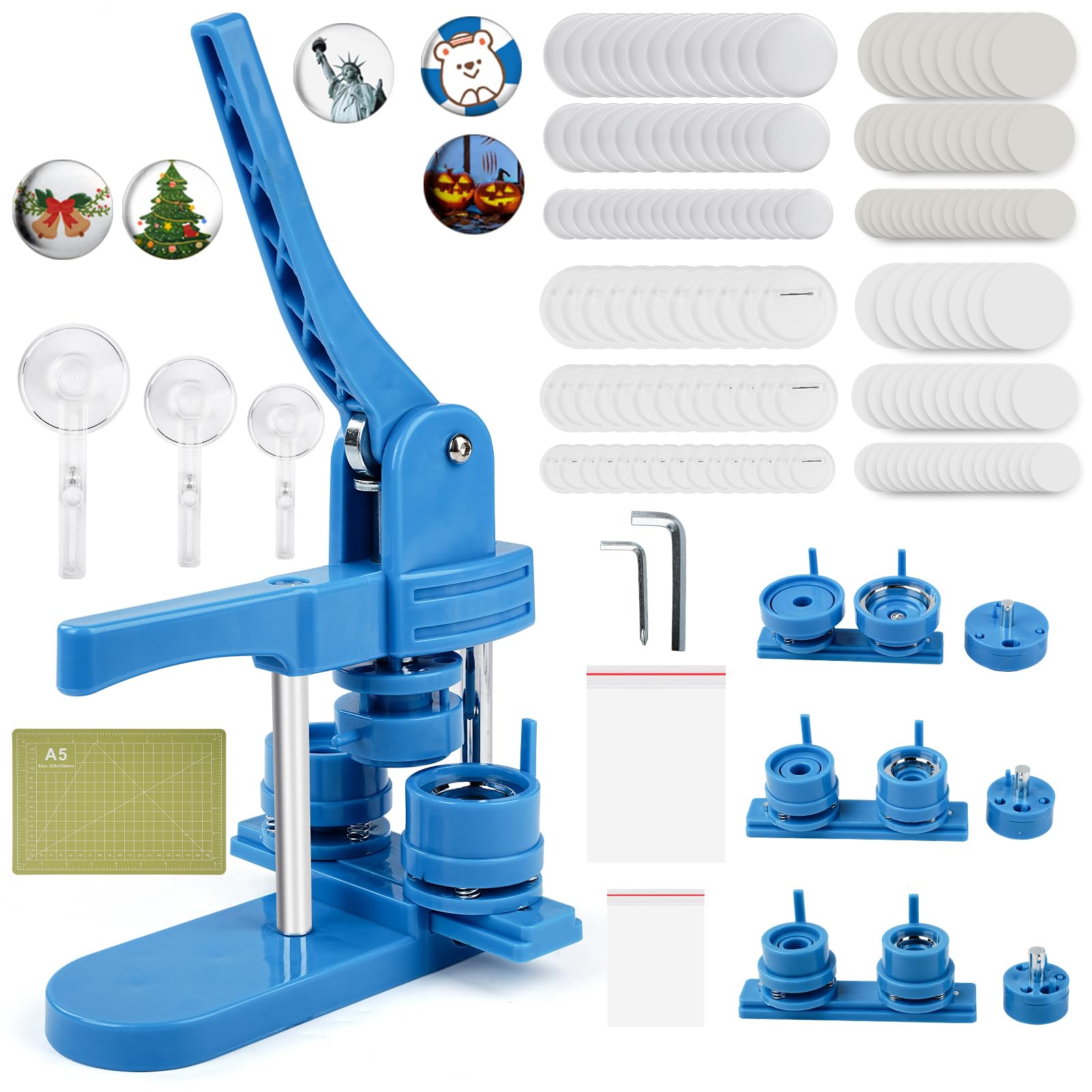 Macchina a bottone 3 in 1 da 25/32/58 mm, per fai da te, per regali fai da te, creatrice di bottoni personalizzata con 300 parti di bottoni, taglierina circolare e tappetino da taglio