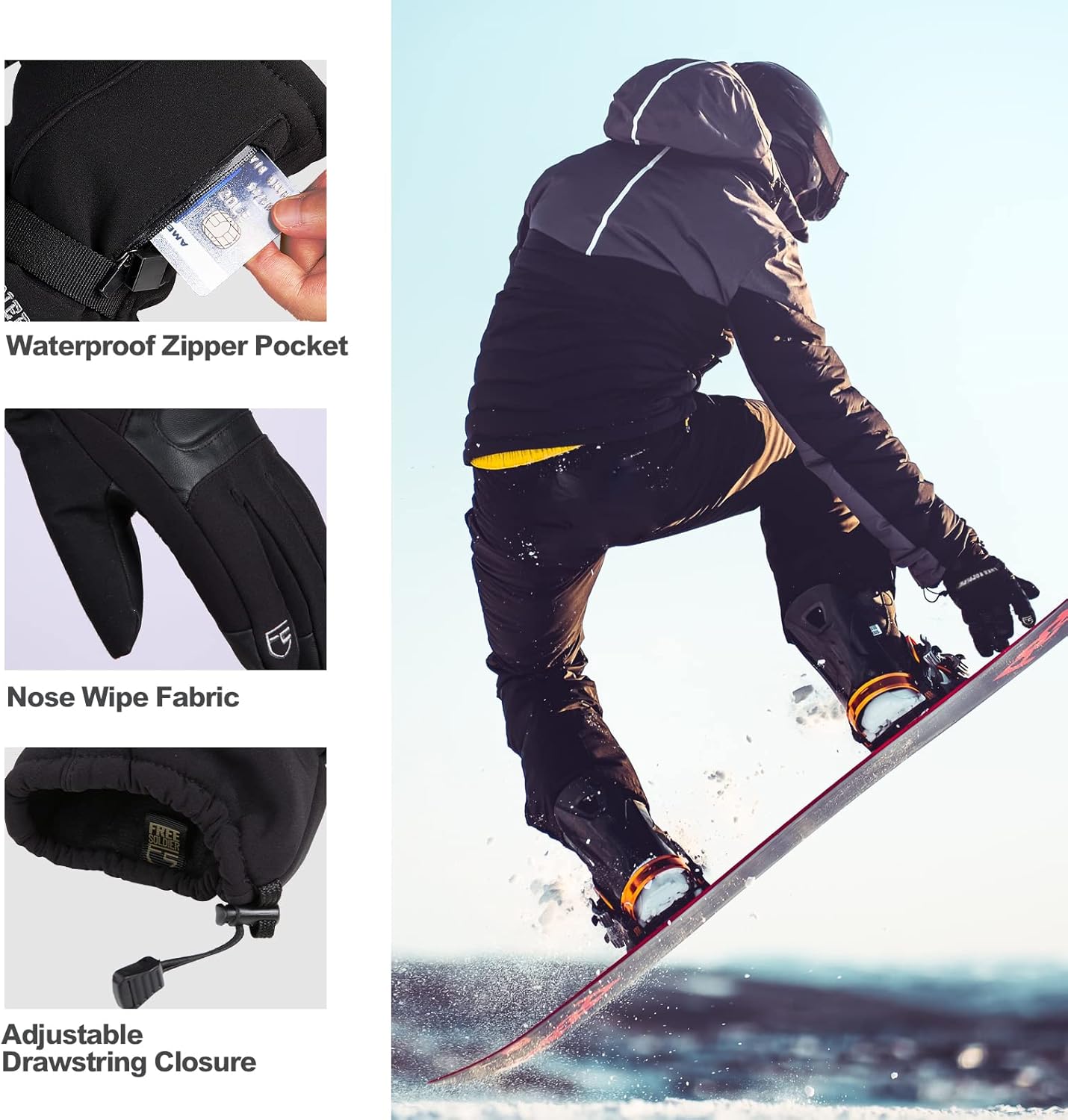 FREE SOLDIER Ski Gloves Snow Touchscreen Waterproof for Men & Women Winter Snowboard Gloves 3M Thinsulate Insulated Gloves : Clothing, Shoes & Jewelry