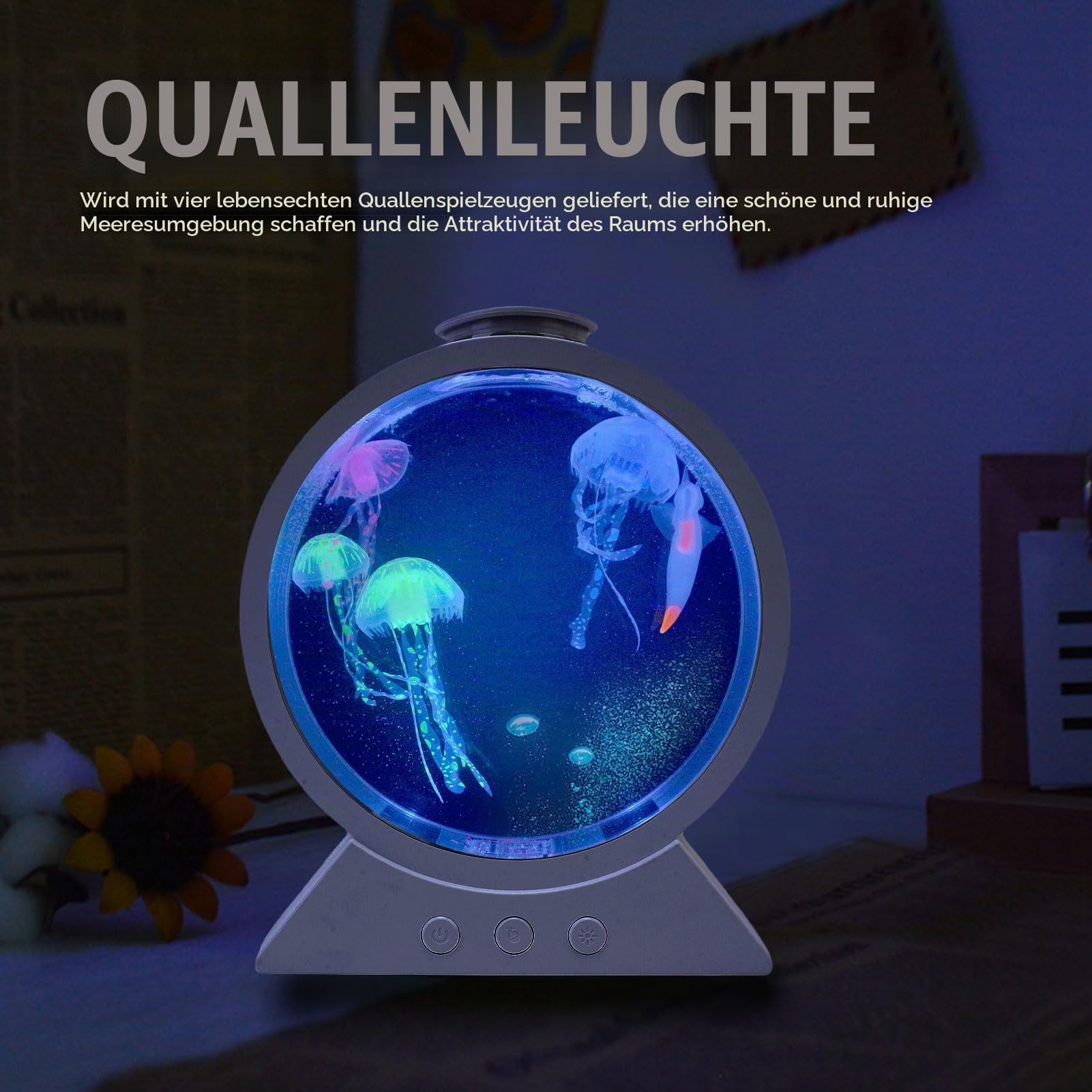 Elprico Quallenlampe, LED Fantasy Jelly Fish Light, 7 Farb -Ring -Jellyfisch -Tischlampendekorationen, Runde Quallen -Aquarium -Nachtlicht für Home Office Decor Tolle Geschenke für