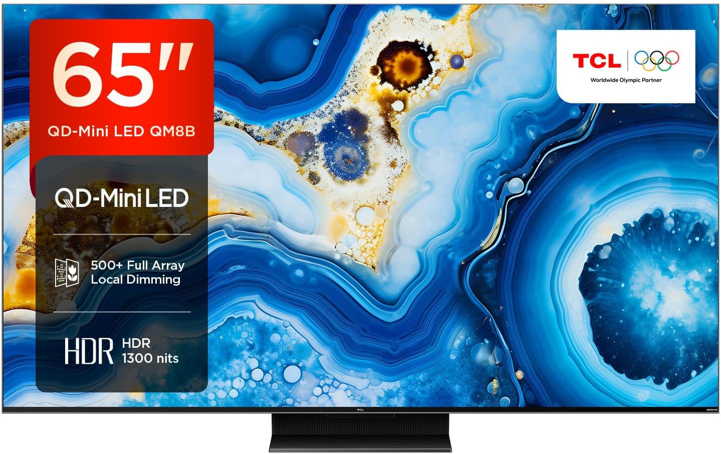 TCL 65QM8B 65-inch QLED Mini LED TV, 4K HDR Premium 1300nits, Smart TV Powered by Google TV (Dolby Vision & Atmos, Onkyo 2.0 sound system​, 144Hz Motion Clarity Pro, Hands-Free Voice Control) [Energy Class G]