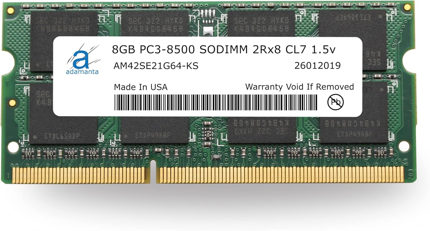 Adamanta 8GB (1x8GB) DDR3 1066MHz PC3-8500 SODIMM 2Rx8 CL7 1.5v Laptop Memory Upgrade Notebook RAM DRAM