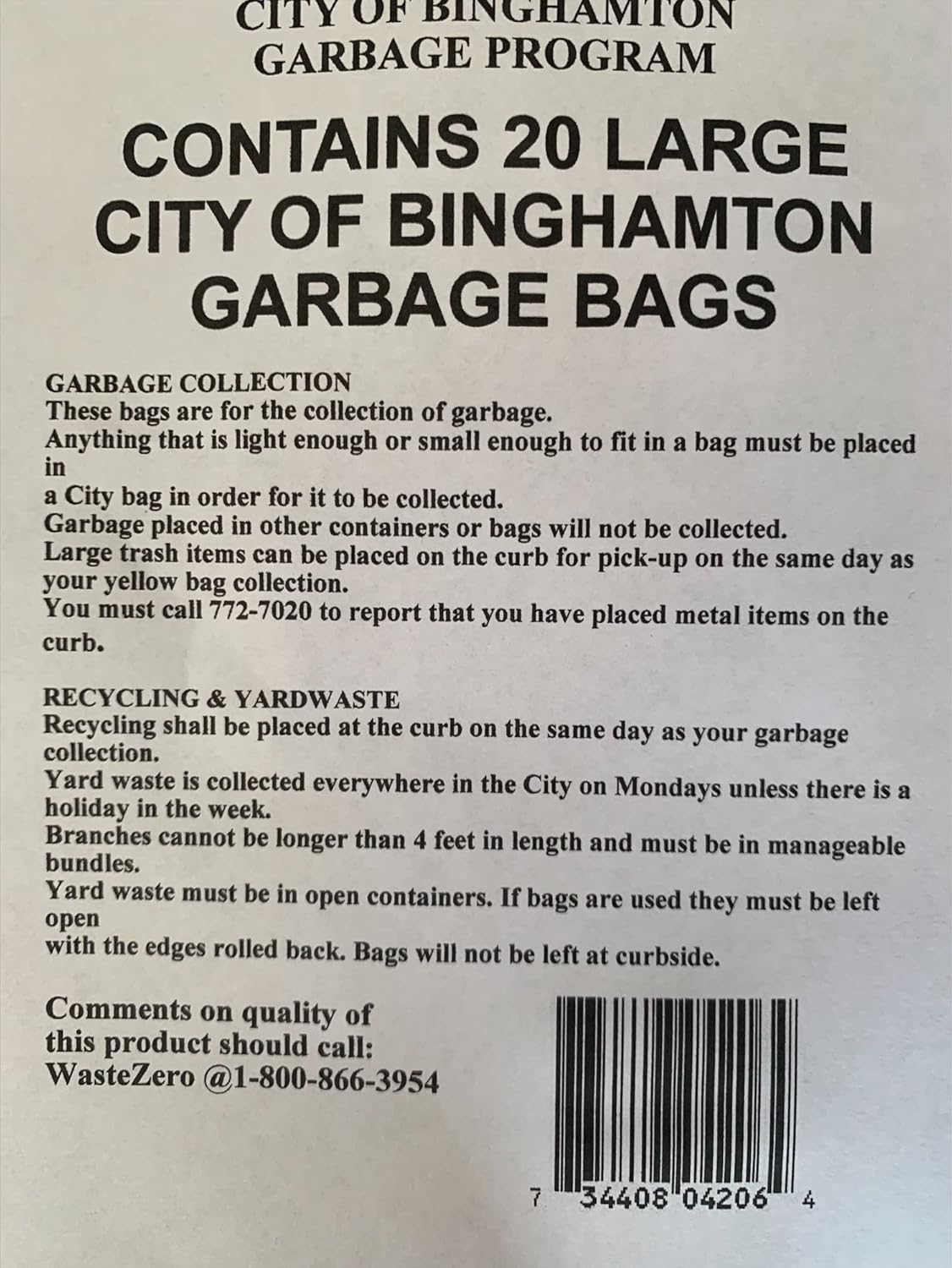City of Binghamton Garbage bags
