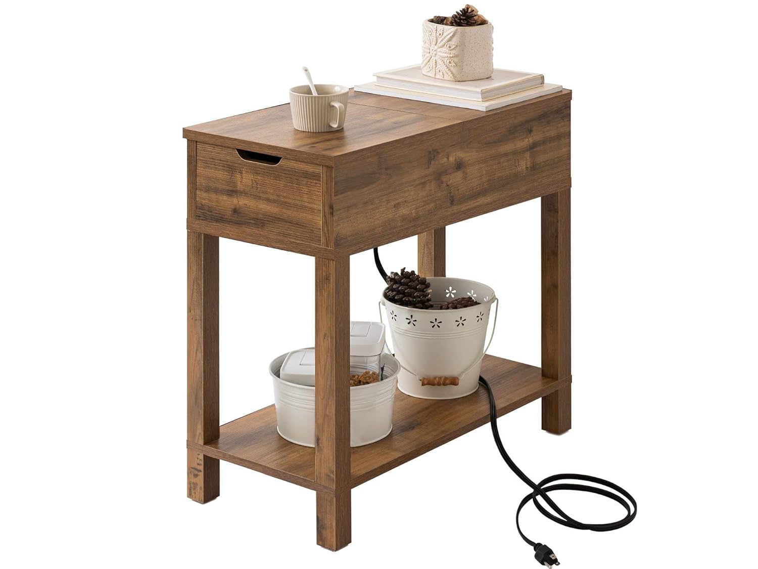 Labcosi Modern Farmhouse Side Table, Narrow End Table with Charging