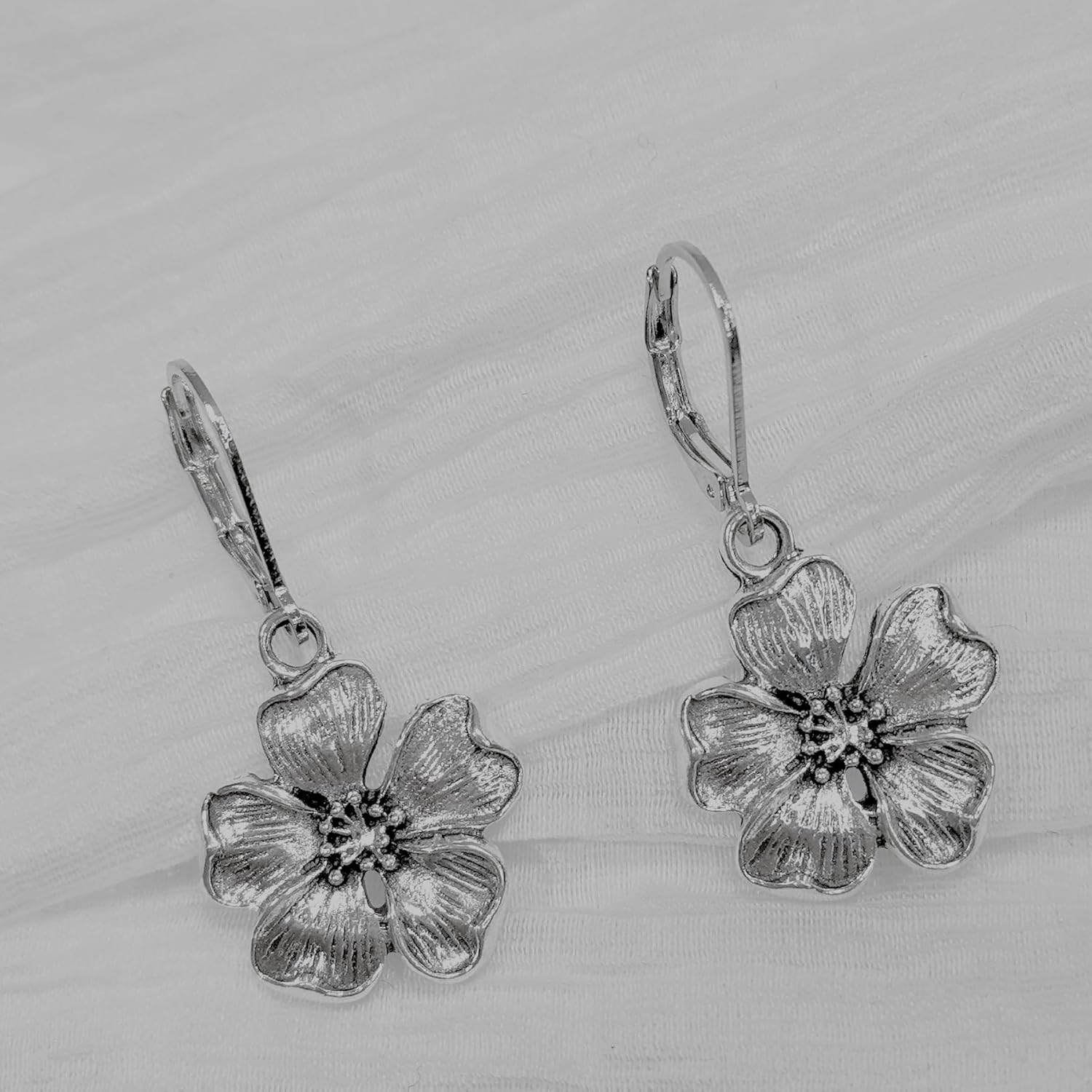 Flower Earrings for Women Dangling - Silver Vintage Floral Drop Earrings, Boho Chic Style, Hypoallergenic Leverback Drop Dangle Earring Trendy Cute Gifts - Image 9