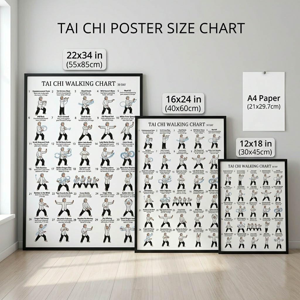 DQYZNYC Tai Chi Walking Chart for Seniors Beginners Poster Print, Qigong Exercise Canvas Wall Art, Living Room Bedroom Home Gym Decor 12x18 Inch Unframed D