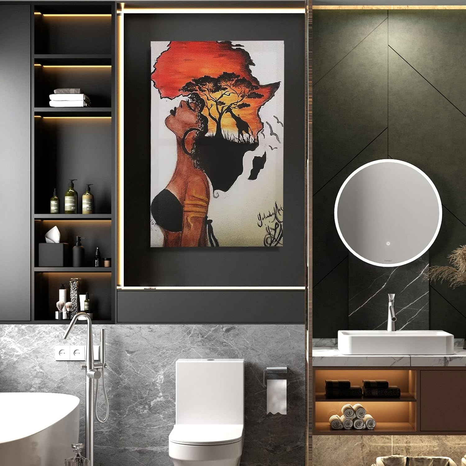 LXLYXM Framed African American Wall Art,Black Girl Wall Art,African Decor,Black Girl Canvas Paintings,Pictures for Living Room Wall Decoration 16"Wx 24"H. Framed FBH02