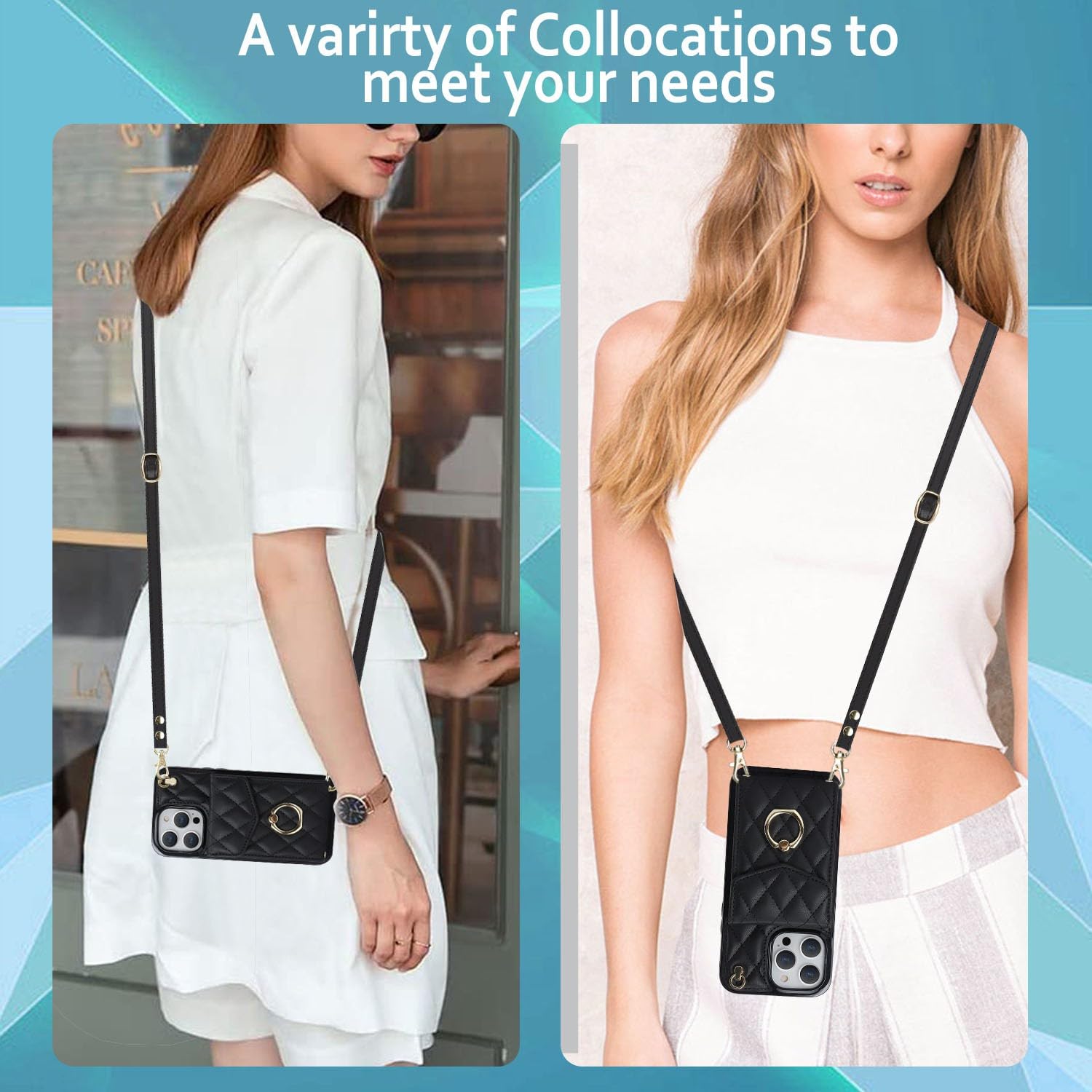 Hoorawwi Wallet Case Crossbody for iPhone 15 Pro Max, Phone Case with Card Holder Wrist Strap Kickstand - Image 3