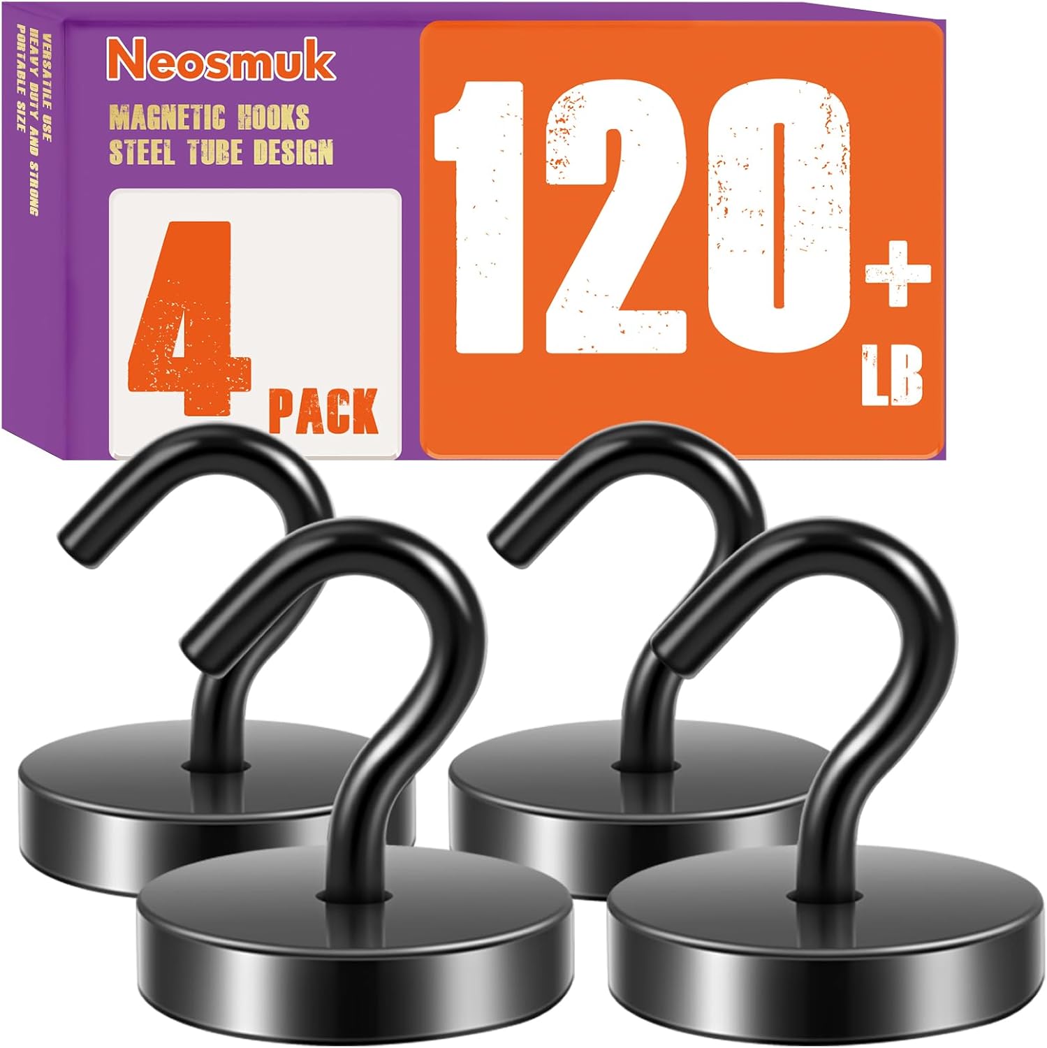 Neosmuk Magnetic Hooks, Cruise Ship Essentials, 120lb+ Heavy Duty Magnetic Hooks for Cruise Cabins, Refrigerator, Grill, Hanging, and Travel | Extra Strong Must-Haves Magnet Hook,Black