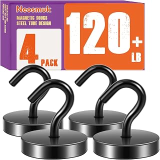 Neosmuk Magnetic Hooks, Cruise Ship Essentials, 120lb+ Heavy Duty Magnetic Hooks for Cruise Cabins, Refrigerator, Grill, Hanging, and Travel | Extra Strong Must-Haves Magnet Hook,Black