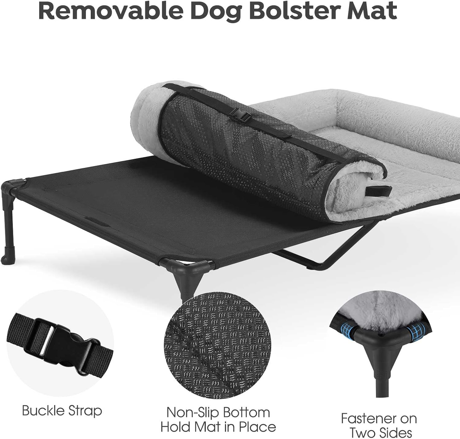 Veehoo Orthopedic Elevated Dog Bed with Fluffy Plush Bolster Cushion, Indoor Raised Dog Beds for Large Dogs, Soft Pet Sofa Cot with Removable Washable Mat, No-Slip Feet, 59 x 37 inches, Grey