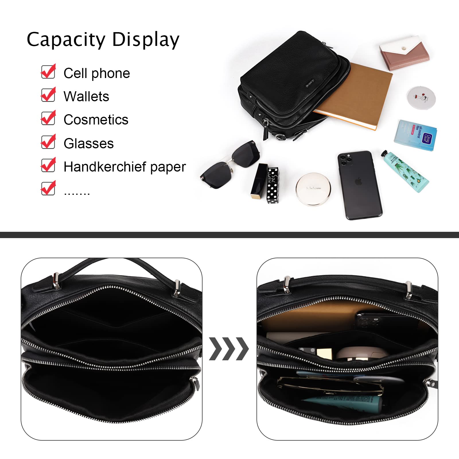 Gladdon Borse a tracolla da donna, piccole borse a tracolla con tasche multiple, pelle PU, cerniera, borsa a tracolla alla moda con tracolla regolabile e rimovibile, piccola