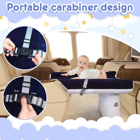 Toddler Travel Bed, Inflatable Baby Seat with Safety Belt and Pump, Blow Up Kids Air Mattress for Car, Train (Blue)