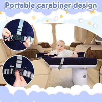 Toddler Travel Bed, Inflatable Baby Seat with Safety Belt and Pump, Blow Up Kids Air Mattress for Car, Train (Blue)