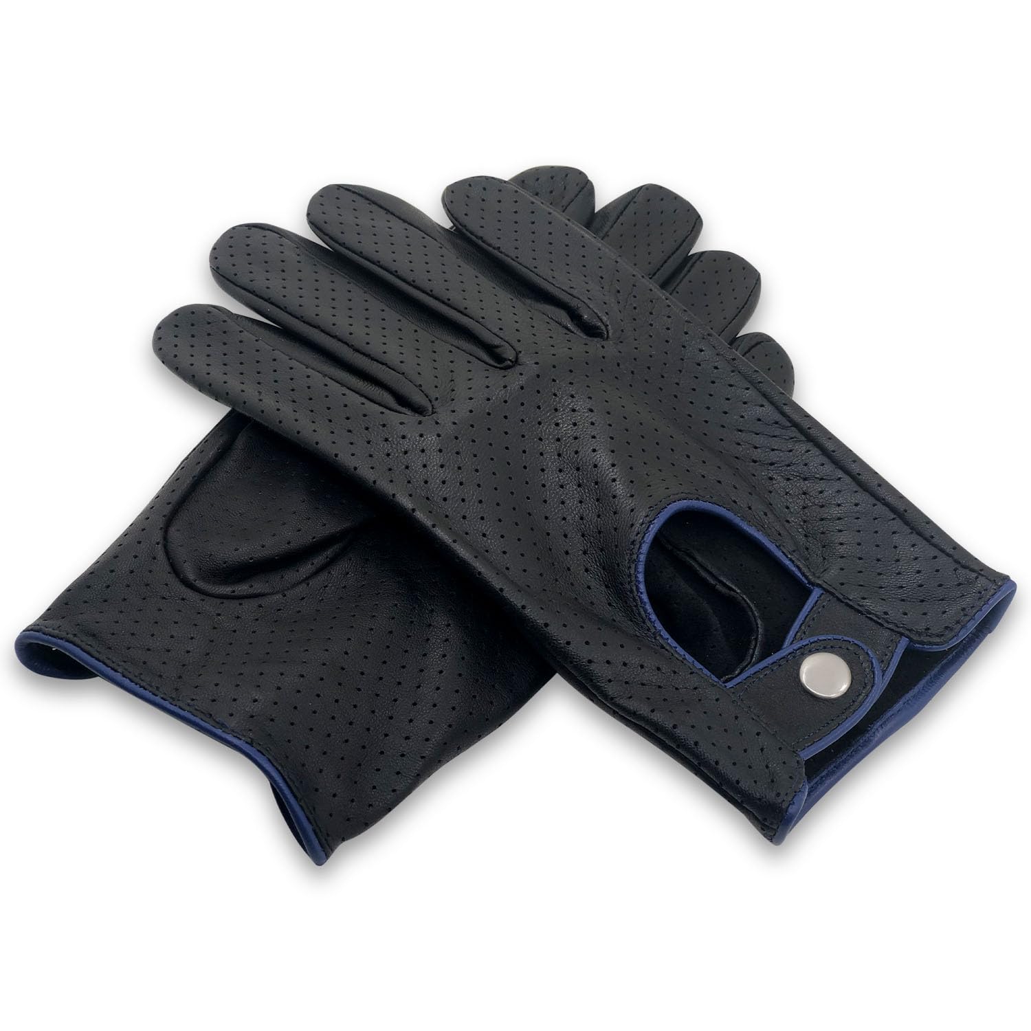 Guantes de conducción de cuero de piel de oveja 100% suaves y lujosos para hombres, con malla y pantalla táctil
