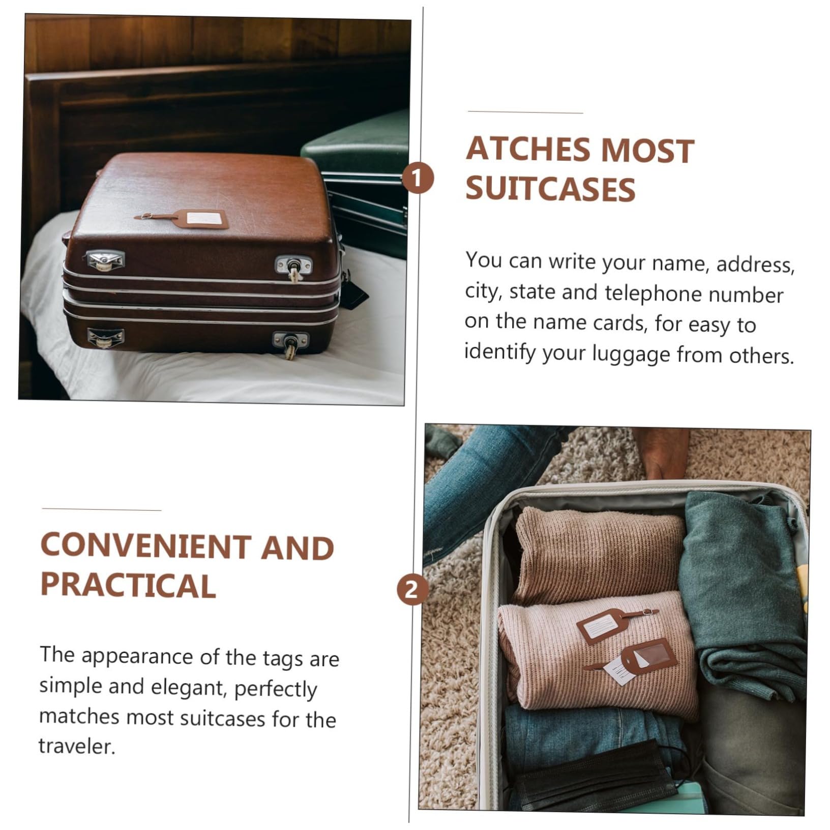 LIFKOME 15 Pz Etichetta bagaglio valigie suitcase documento d'identità della valigia biglietti da visita per bagagli etichette valigia pu etichette di identificazione pu Light Brown