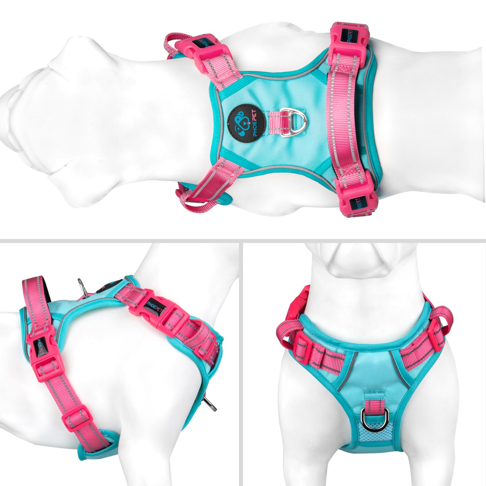 PHOEPET Anti-Pull Dog Harness Adjustable with Reflectors, Training Handle & Metal Clips for All Dog Sizes (S - Image 2