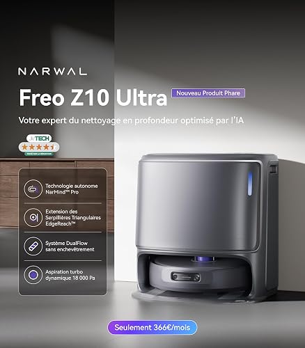 NARWAL Freo Z10 Ultra Robot Aspirateur Laveur, Balai Intelligent 18000Pa - Extension Serpillère Dynamique, Système Anti-Enchevêtrement, Nettoyage Humide/Sèche, Station Tout-en-Un - 2