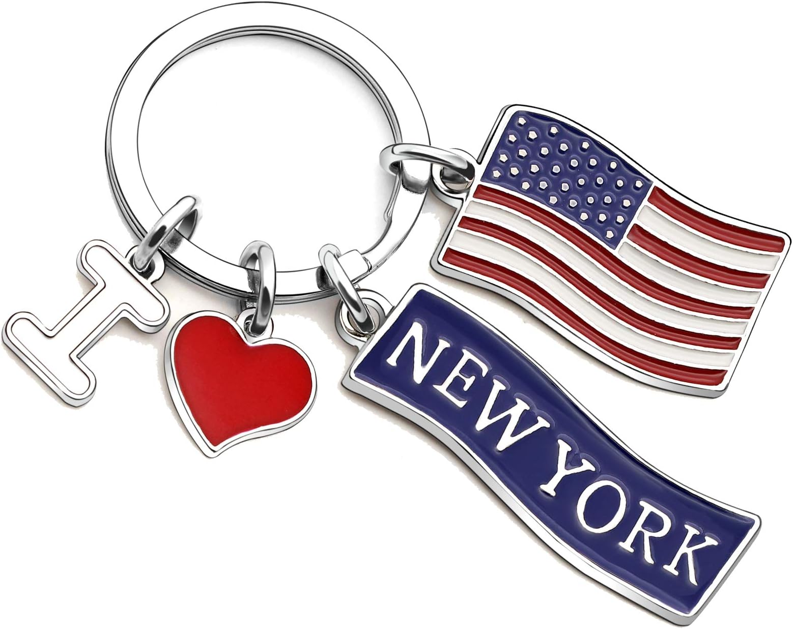 KENYG Women Personalized Key Holder I Love New York Drip Oil America Flags Heart Pendant Key Ring Keychain Car Key Accessories