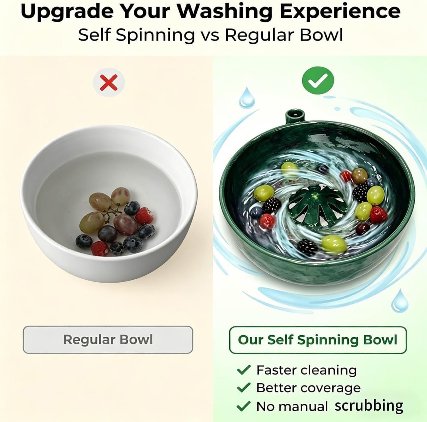 Self Spinning Berry Washing Bowl Ceramic, Automatic Berry Wash Bowl, Fruit and Vegetable Washer with Drain, Fruit Washer Spinner Bowl Quickly Wash, Multipurpose Basket for Kitchen Ceramic version)