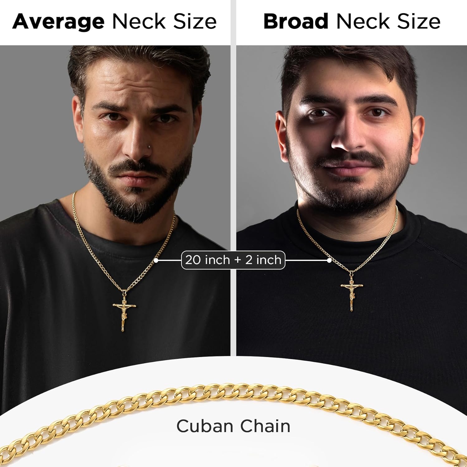 NORBU 18K Gold over S925 Crucifix Necklace for Men with Rope/Cuban Chain, Catholic Jesus Cross Pendant, Men's Religious Gift for Easter Christmas - Image 8