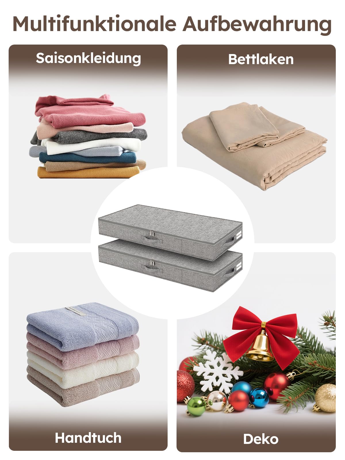 JUPELI Contenitore portaoggetti da 40 l, 85 x 40 x 12 cm, grigio | Solo 12 cm di altezza, struttura rinforzata, pieghevole con coperchio, per vestiti, coperte e biancheria da letto