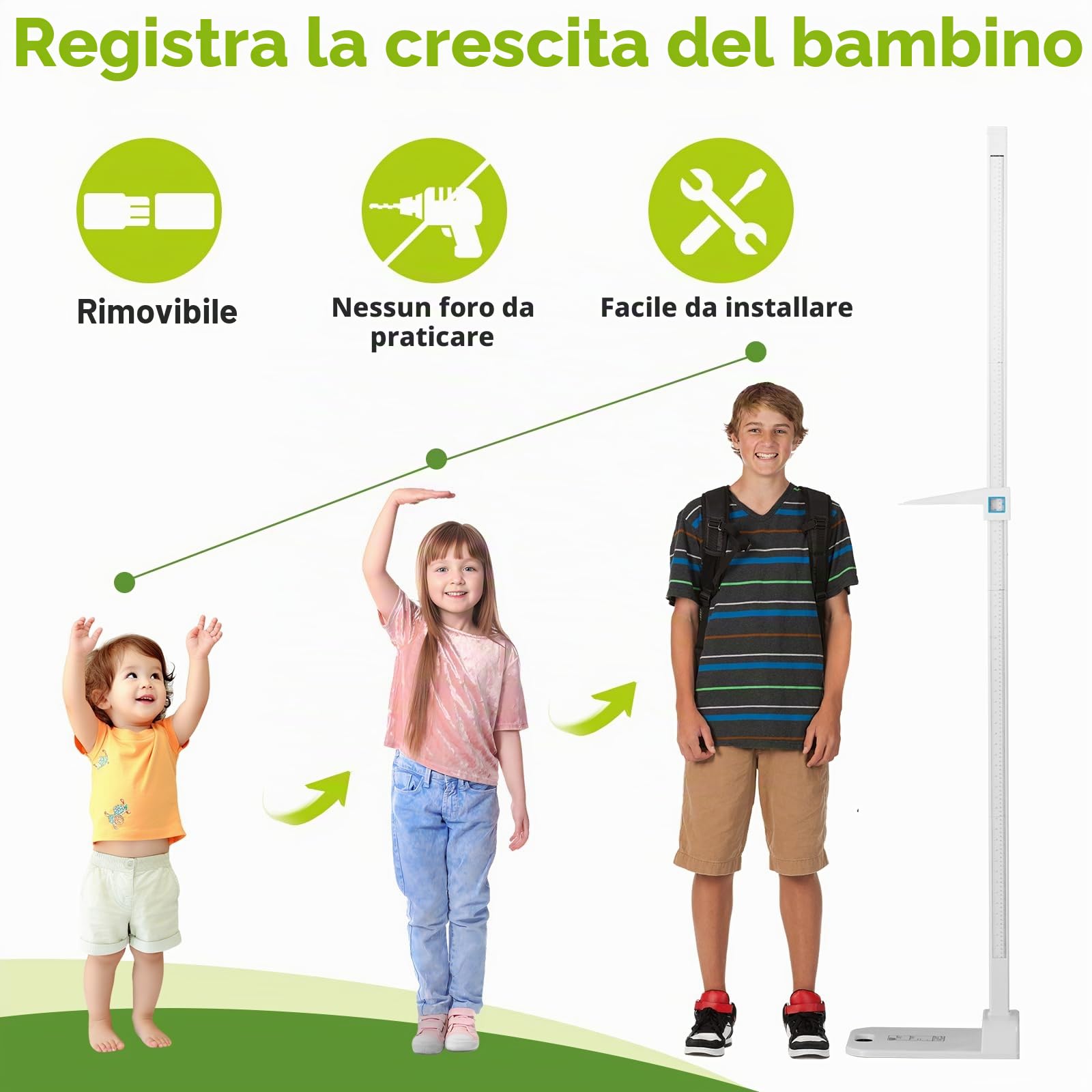 YJINGRUI Stadiometro portatile di Rod 20-210cm di misurazione di altezza con l'esposizione doppia della scala per gli adulti, bambini